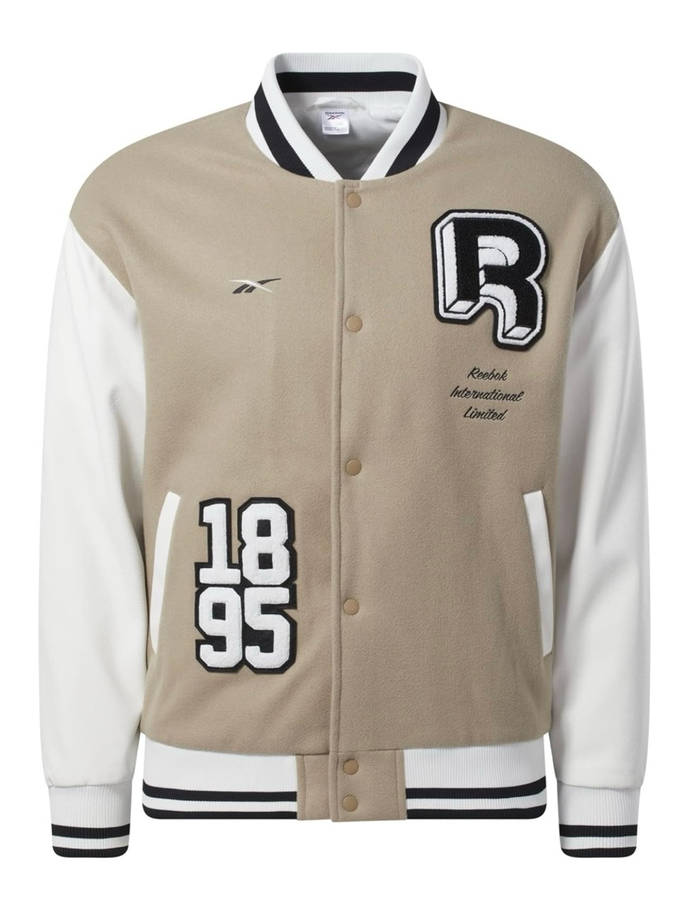 RARE REEBOK Beige & White Varsity Unisex Bomber Jacket